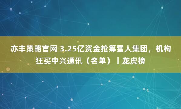 亦丰策略官网 3.25亿资金抢筹雪人集团，机构狂买中兴通讯（名单）丨龙虎榜